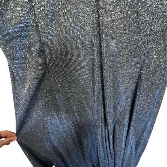 Dear Moon Blue Glitter Evening Gown Size 3 – Slit Hem, Spaghetti Straps, V-Neck - Picture 8 of 10